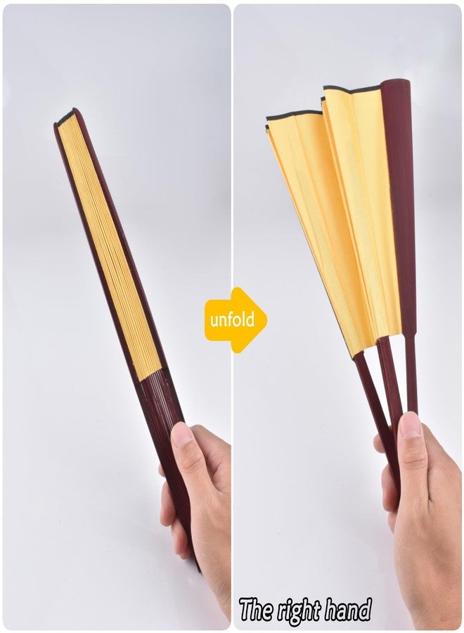HONSHEN Folding Fan,Handheld Chinese Arts Fans,Bamboo Hard Paper Hand Fans with a Fabric Sleeve for Performance Decorations and Gifts,13inch (Yellow) - Image 3